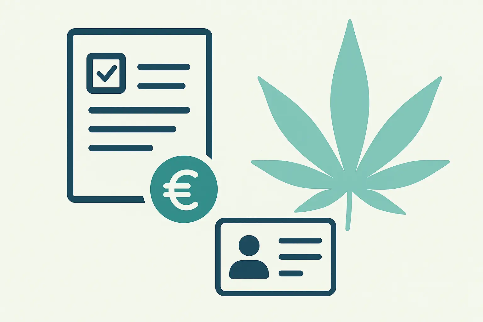 Illustration zu Kostenübernahme von medizinischem Cannabis mit Dokument, Euro-Symbol und abstraktem Cannabisblatt