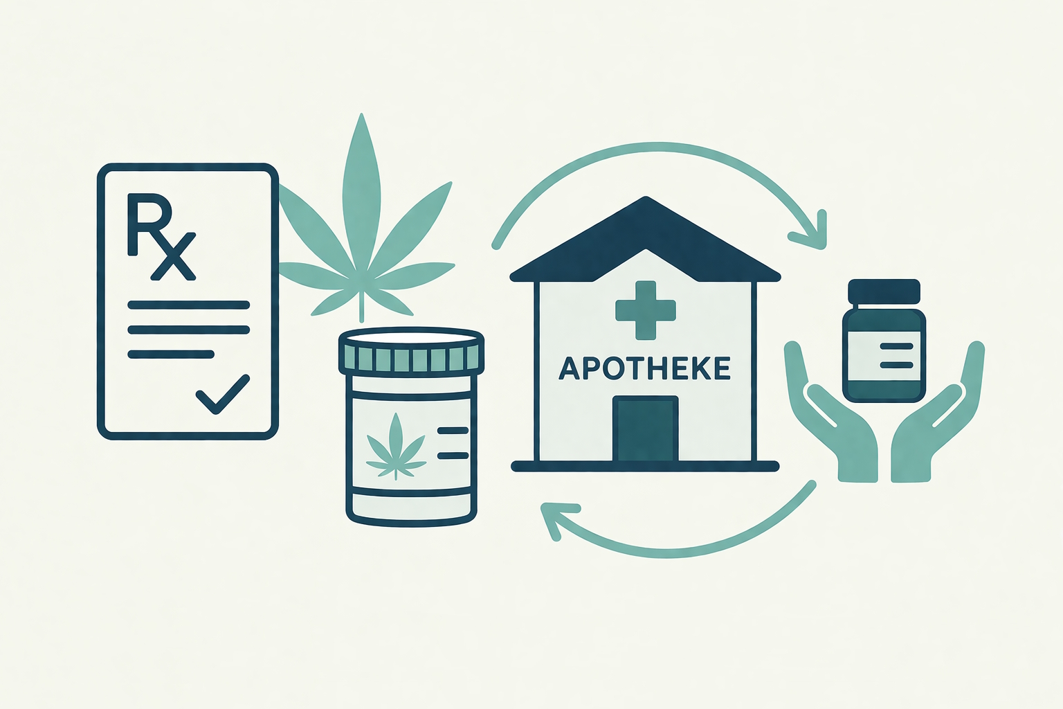Abstrakte Darstellung der Rolle der Apotheke bei medizinischem Cannabis mit Rezept, Apotheke und Abgabe